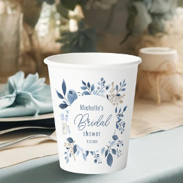 Vasos De Papel Chorro de acuarela azul floral boho para despedida