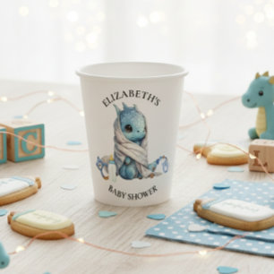 Vasos De Papel Chorro de agua de dragón azul Baby Shower 