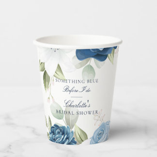 Vasos De Papel Chorro de Azul Floral Elegante Ducha de Novia