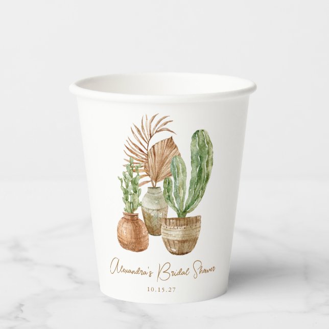 Vasos De Papel Chorro de novia de cactus de pampas de acuarela bo (Anverso)
