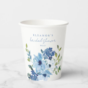 Vasos De Papel Chorro de Novia Floral Acuarela Azul Claro Persona
