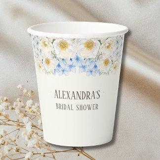 Vasos De Papel Chorro Nupcial de Jardín Hortensia Azul Floral Mar