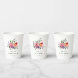 Vasos De Papel Chorro Nupcial Floral Acuarela Colorida Personaliz