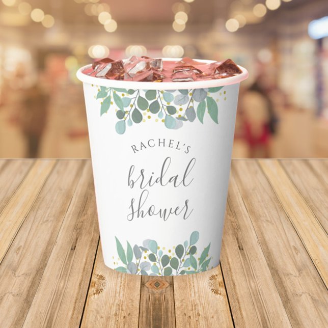 Vasos De Papel Chorro Nupcial Polvo Azul de Eucalipto Elegante (Dusty Blue Eucalyptus Bridal Shower Paper Cup)