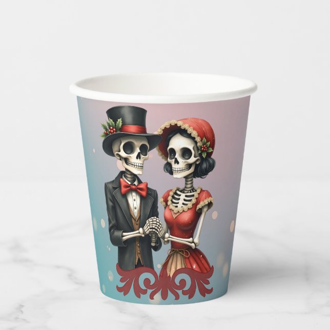 Vasos De Papel Christmas Bone Romance, A festive skeleton couple. (Anverso)