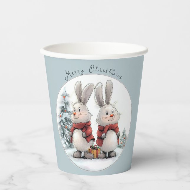 Vasos De Papel Christmas Bunny and gift, personalized  (Anverso)