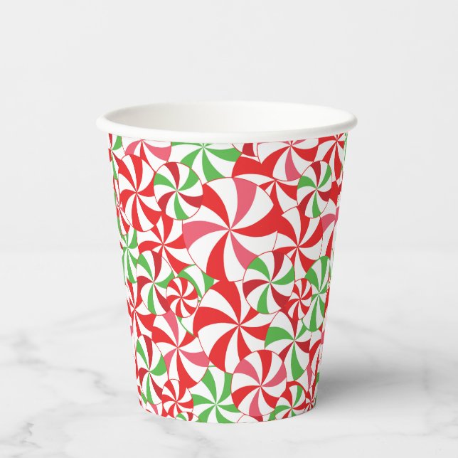 Vasos De Papel Christmas Candy Cane Print Party Paper Cups (Anverso)