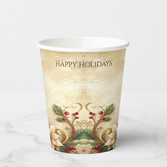 Vasos De Papel Christmas Floral Holiday Paper Cups (Izquierda)