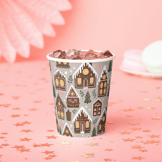 Vasos De Papel Christmas Gingerbread Houses Holiday Pattern (in situ)