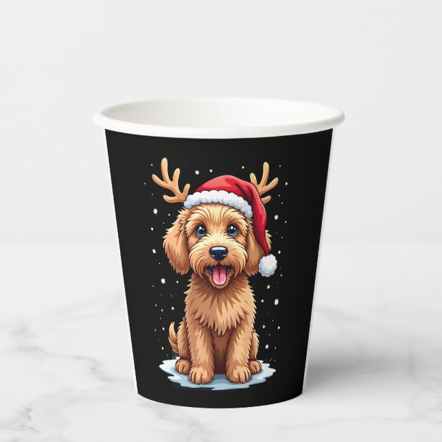 Vasos De Papel Christmas Goldendoodle Dog Reindeer Holiday Doodle (Anverso)