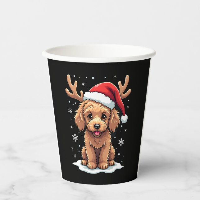 Vasos De Papel Christmas Goldendoodle Dog Reindeer Holiday Doodle (Anverso)