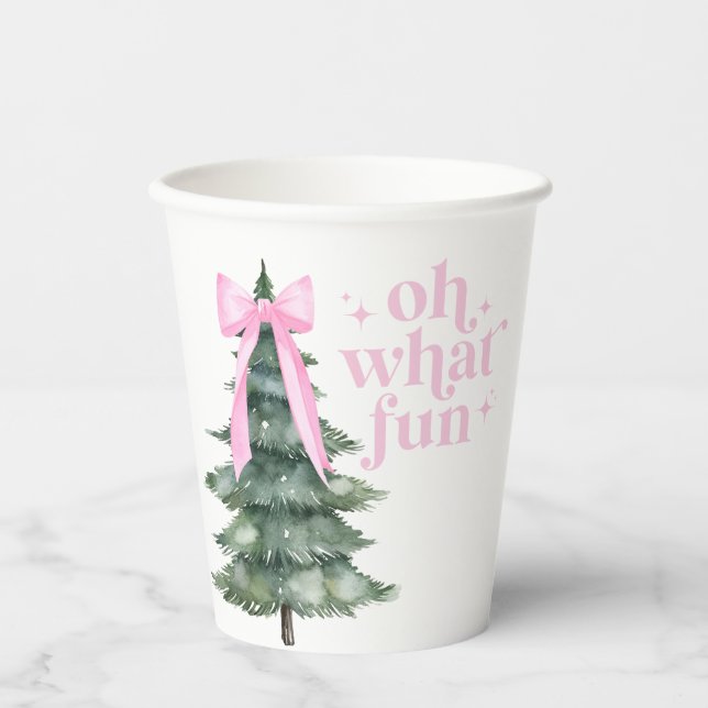 Vasos De Papel Christmas Holiday Party Oh What Fun Pink (Anverso)