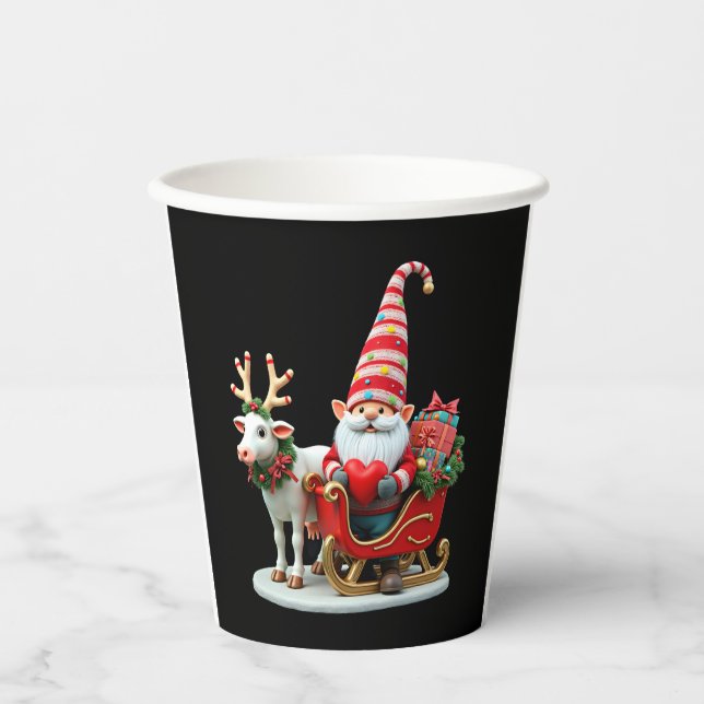 Vasos De Papel Christmas Light Gnome Santa Claus Riding Sleigh Hi (Anverso)