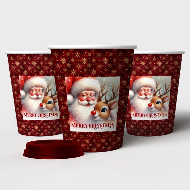 Vasos De Papel Christmas Party Cups for Kids Santa Rudolph Design (Christmas Party Cups for Kids Santa Rudolph Design)