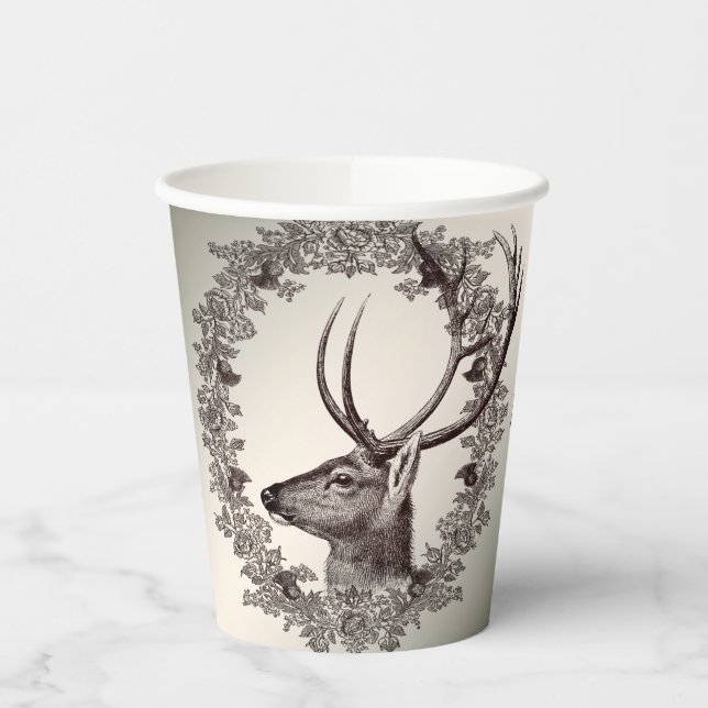 Vasos De Papel Christmas Party Floral Reindeer Golden Winter (Izquierda)