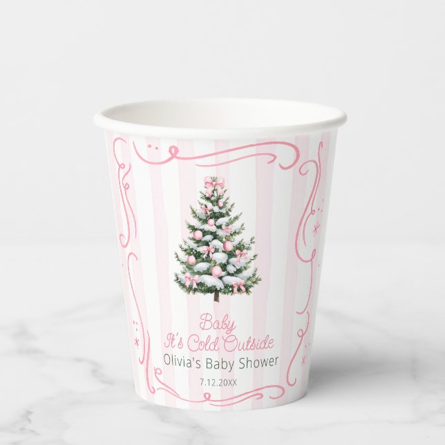 Vasos De Papel Christmas Tree Pink Winter Baby Shower (Anverso)