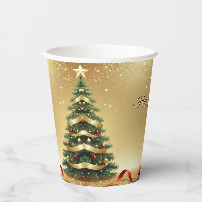 Vasos De Papel Christmas Tree Ribbons Holiday Paper Cups (Anverso)