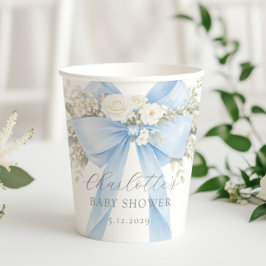 Vasos De Papel Chubasquero Floral Azul Coquette para Baby Shower