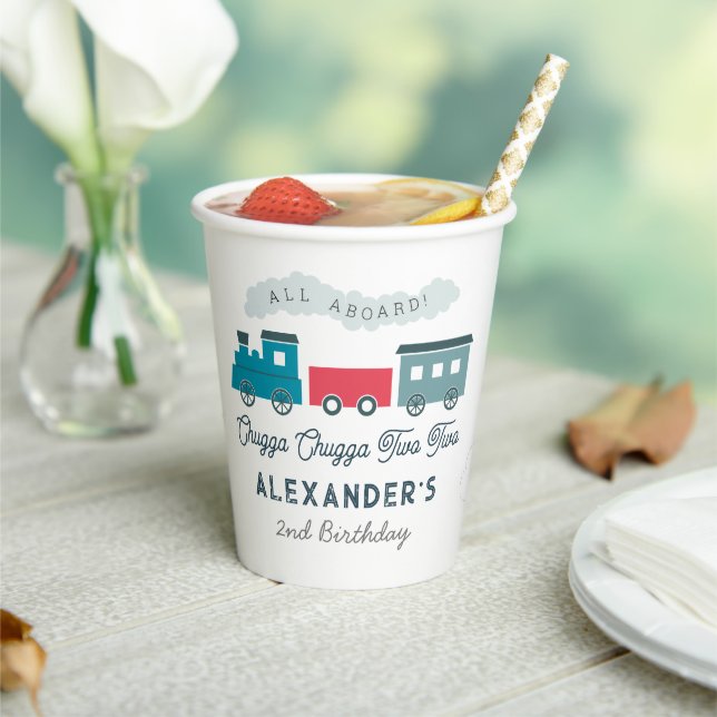 Vasos De Papel Chugga Chugga Dos trenes Blue Boy Segundo cumpleañ (in situ)