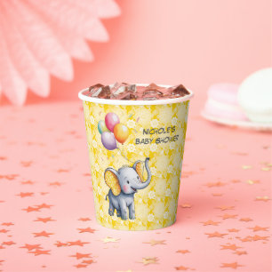 Vasos De Papel Chupete de Elefante Amarillo Lunares Baby Shower