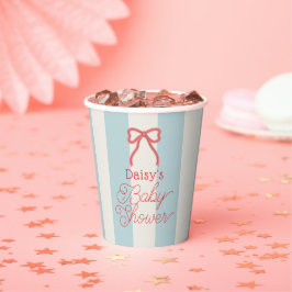 Vasos De Papel Chupete de Shower de Bebé con Lazo Rojo y Rayas Az