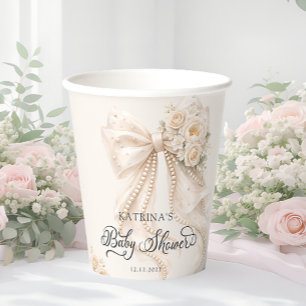 Vasos De Papel Chupinada Floral Elegante de lazo para Baby Shower