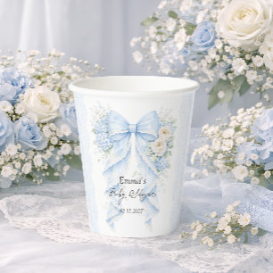 Vasos De Papel Chupito de bebé floral de lazo azul elegante