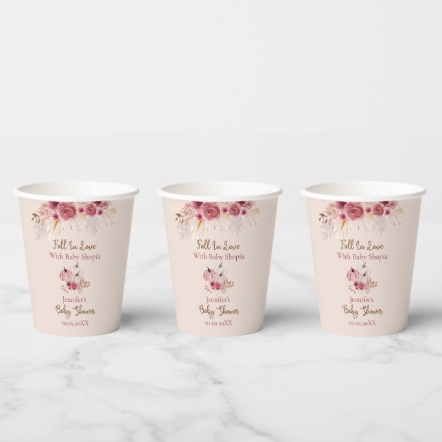Vasos De Papel Chupito Rosa Otoño Baby Shower (Multi)