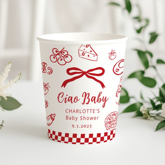Vasos De Papel Ciao Baby Hand drawn Whimsical Bow Baby Shower (Subido por el creador)