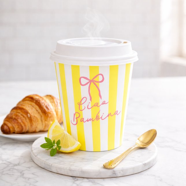 Vasos De Papel Ciao Bambina Yellow Stripe Lemon Baby Shower (Ciao-Bambina-Yellow-Stripe-Lemon-Baby-Shower-Paper-Cups)