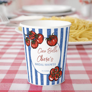Vasos De Papel Ciao bella rayas de tomate ducha de novia italiana