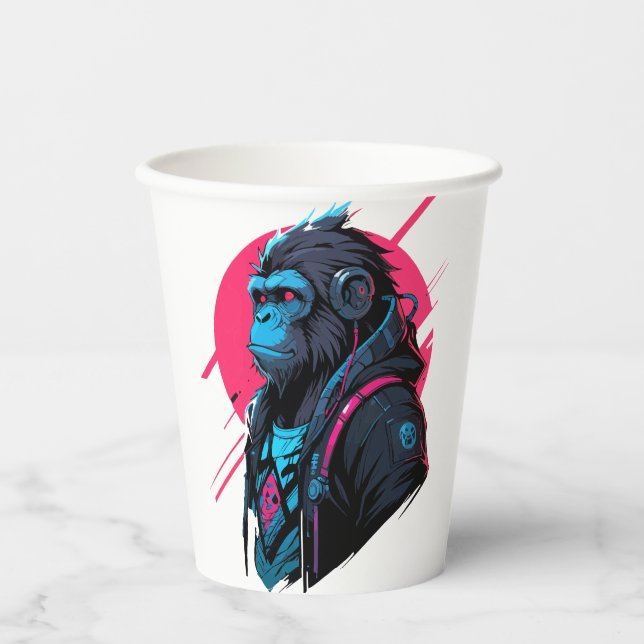 Vasos De Papel Ciberpunk mono (Anverso)