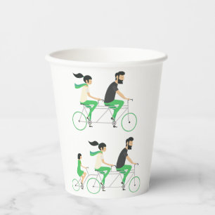 Vasos De Papel Ciclismo en bicicleta tándem familiar