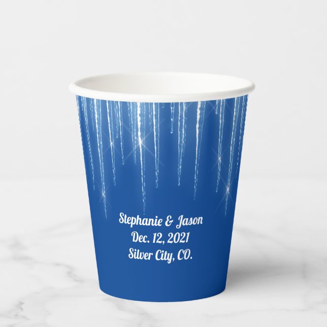 Vasos De Papel Ciclos azules de Boda de Invierno (Anverso)
