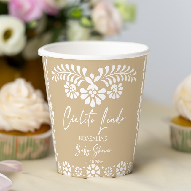 Vasos De Papel Cielito lindo beige ducha de bebé mexicana persona (Cielito lindo beige Mexican fiesta baby shower personalized Paper Cups custom table decor)