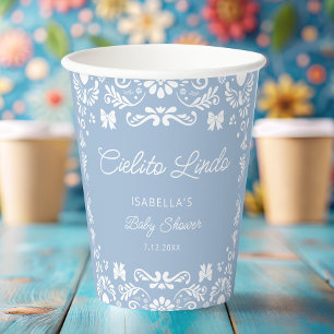 Vasos De Papel Cielito Lindo Talavera Baby Shower azul mexicano