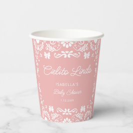 Vasos De Papel Cielito Lindo Talavera Baby Shower rosado mexicano