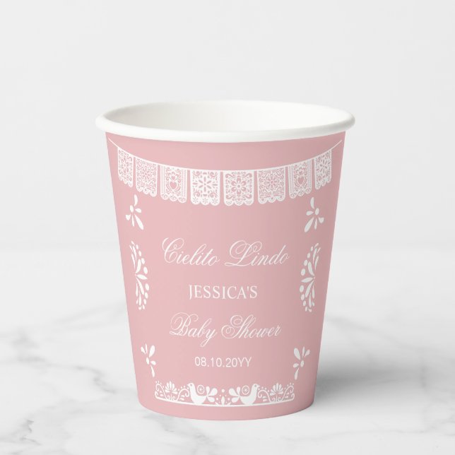 Vasos De Papel Cielito Lindo Talavera Mexican Girl Baby Shower (Anverso)