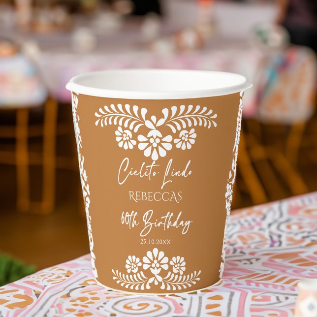 Vasos De Papel Cielito lindo terracota mexicano cumpleaños 60 (Cielito lindo terracotta Mexican 60th birthday party  monogrammed Paper Cups personalized decor)