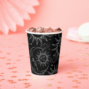 Vasos De Papel Cielo Celeste Luna Sol Vintage Blanco y Negro