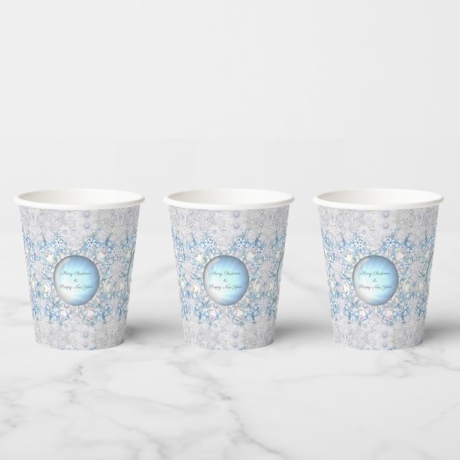Vasos De Papel Cielo de encaje cerámico azul y copo de nieve (Multi)