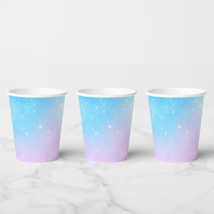 Vasos De Papel Cielo gradiente rosa y azul pastel con estrellas