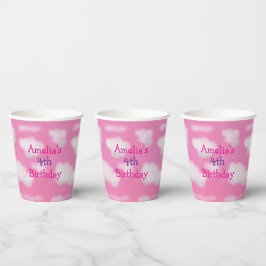 Vasos De Papel Cielo rosa y nubes onduladas Cumpleaños