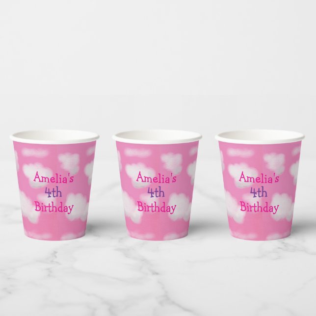 Vasos De Papel Cielo rosa y nubes onduladas Cumpleaños (Multi)