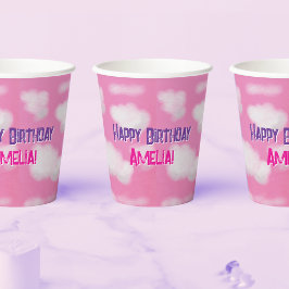 Vasos De Papel Cielo rosa y nubes onduladas Cumpleaños
