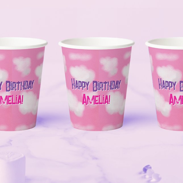 Vasos De Papel Cielo rosa y nubes onduladas Cumpleaños (Subido por el creador)