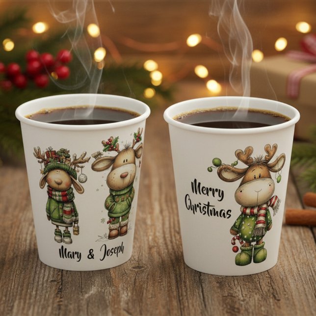 Vasos De Papel Ciervos de Navidad adorables (cute reindeer christmas paper cups)