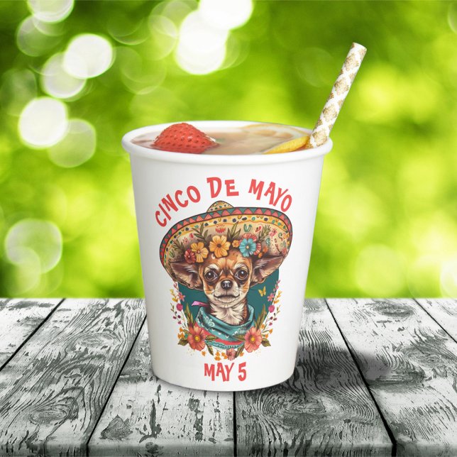 Vasos De Papel Cinco de Mayo Chihuahua con Sombrero y Serape (Subido por el creador)