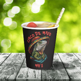 Vasos De Papel Cinco de Mayo Iguana con Sombrero y Serape