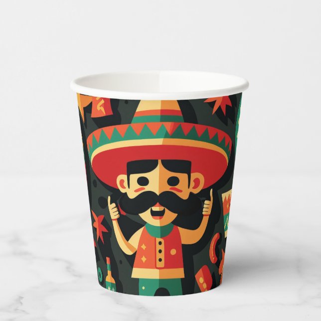 Vasos De Papel Cinco de Mayo. Patrón personalizado brillante mexi (Izquierda)